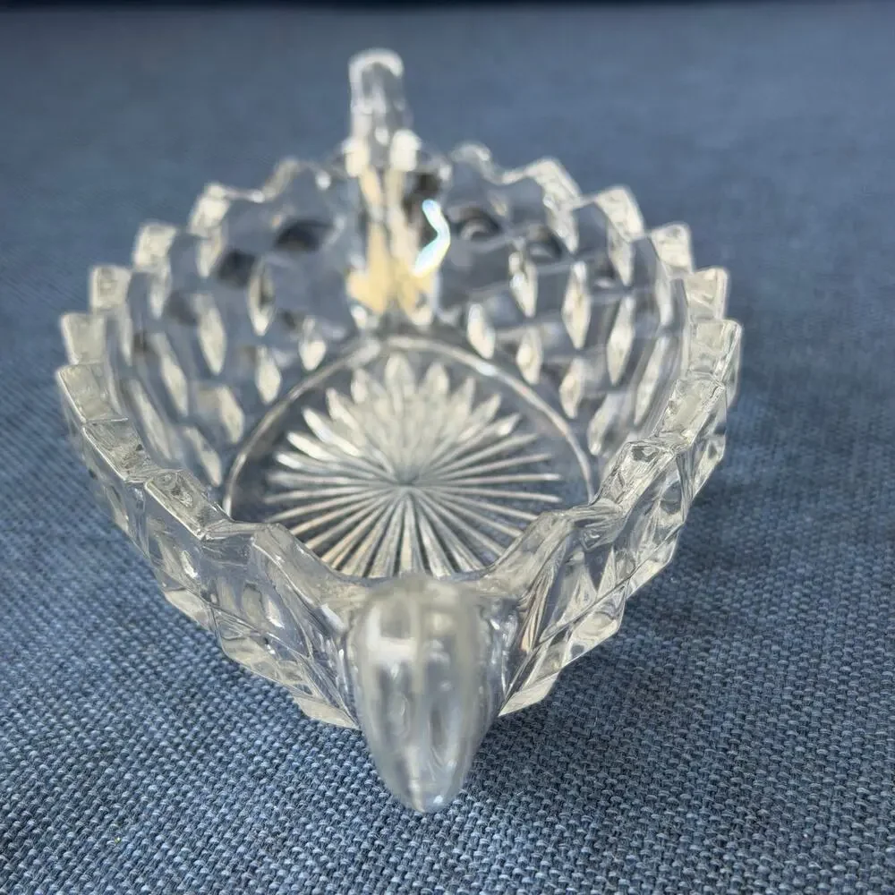 Fostoria American Small Boat Relish Dish Clear Cubist Pressed Glass w/ Handles